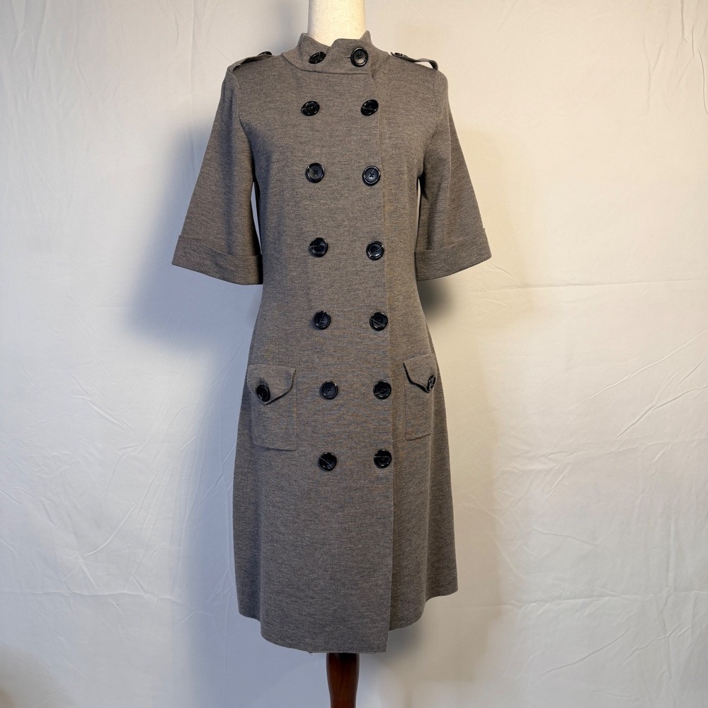 Banana Republic Gray Merino Wool Double Breasted Military Knit Dress Med. Retro